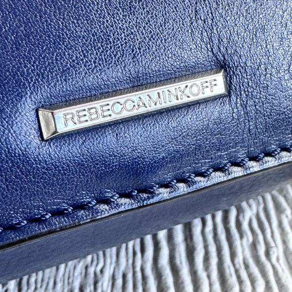 Rebecca Minkoff Chevron Quilted Love Crossbody Bag Blue Leather Chain Shoulder - Picture 12 of 12